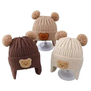 2026 New Arrival Baby Teddy Bear Ear Knitted Cap + Adult Hat Set – Unisex Warm Thermal Stretchy Acrylic Knit & Casual Adjustable Hats, TikTokShopBlackFriday Christmas