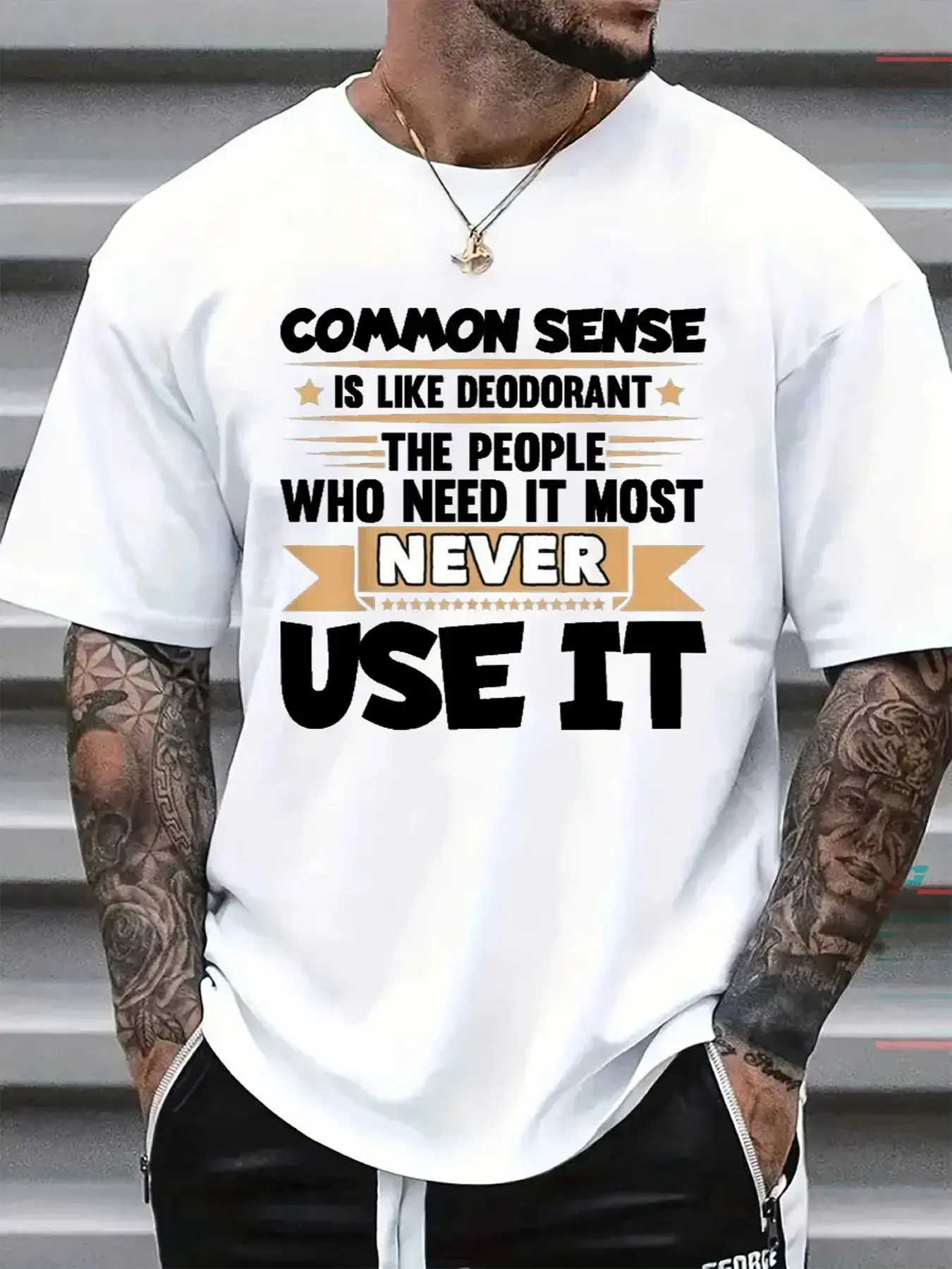 Funny 'Common Sense Is Like Deodorant' Sarcastic Humor T-Shirt for Men - Comfort Fit Crew Neck Tee with Witty Saying, Ultra-Soft Breathable Fabric & Moisture-Wicking Technology Womenswear Cotton Tshirt Summer Top