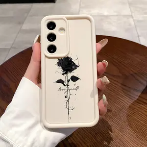 Case for Samsung S24 ultra plus S25 S23 S22 Ultra Plus Black Rose Solitude Advanced fashion gift Drop Protection Shockproof Soft Silicone smartphone Cover