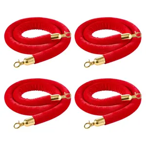 VEVOR 4 Pcs Red Velvet Stanchion Ropes, 5 ft Crowd Control Stanchion Red Velvet Ropes with Gold Hooks, Post Queue Barrier Carpet Rope for Carpet Events Movie Theaters Grand Openings Hotels Party