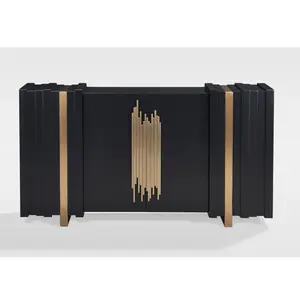 Luxury Black Gold Sideboard Buffet Cabinet with Adjustable Shelves Modern Storage Cabinet for Elegant Home Decor