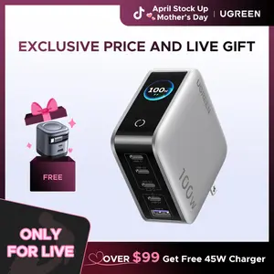 [LIVE ONLY]UGREEN Nexode Pro 100W GaN USB C Charger, 5-Port Fast Type-C Wall Charger Block with Smart Display Compatible with MacBook Pro/Air, iPhone 17/16 Series, Galaxy, iPad Pro, Steam Deck