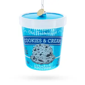 Cookies and Cream Ice Cream Pint Blown Glass Christmas Ornament