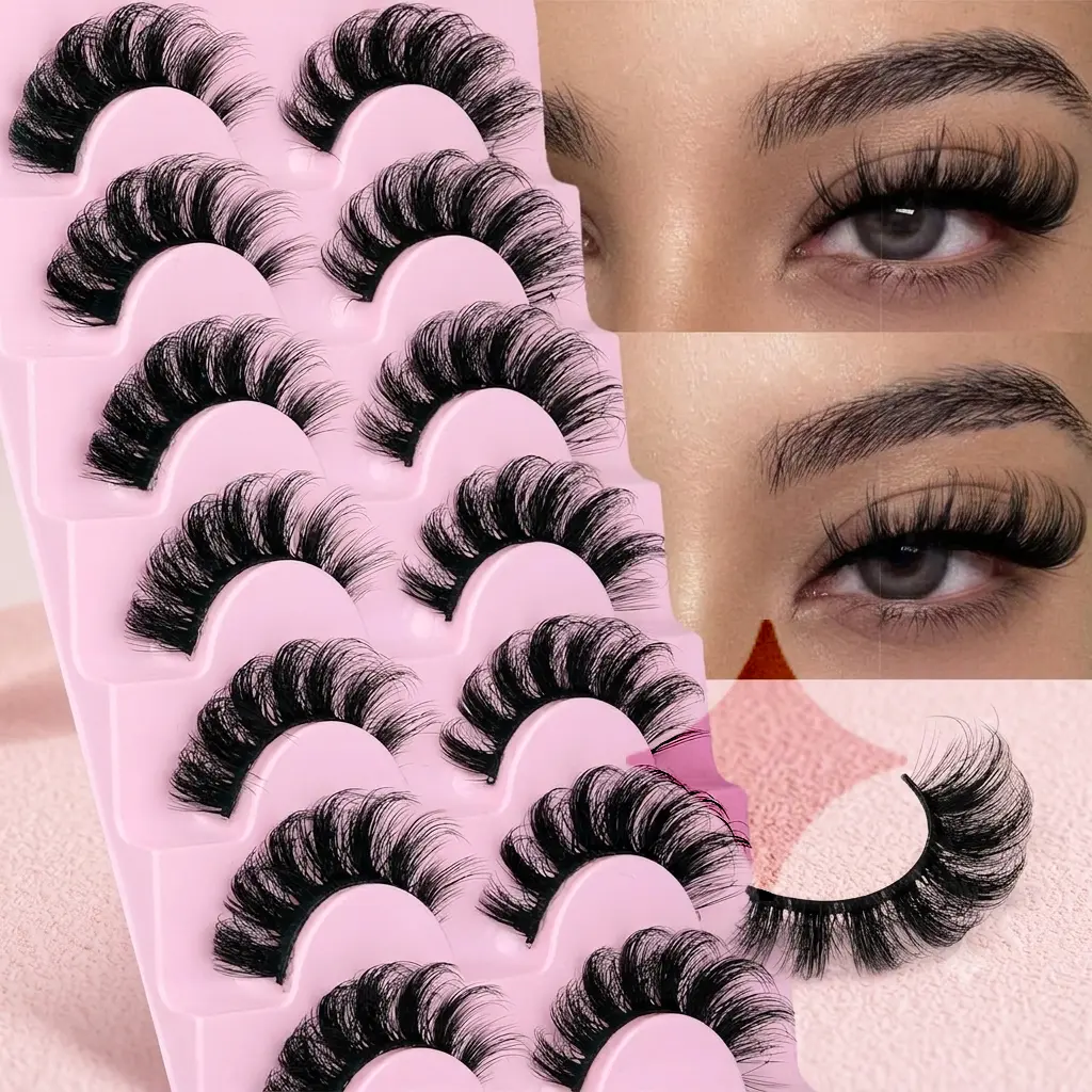 Fluffy Mink Lashes Wispy D Curl Russian Strip Eyelashes Natural Look Short False Eyelash Pack 7 Pairs