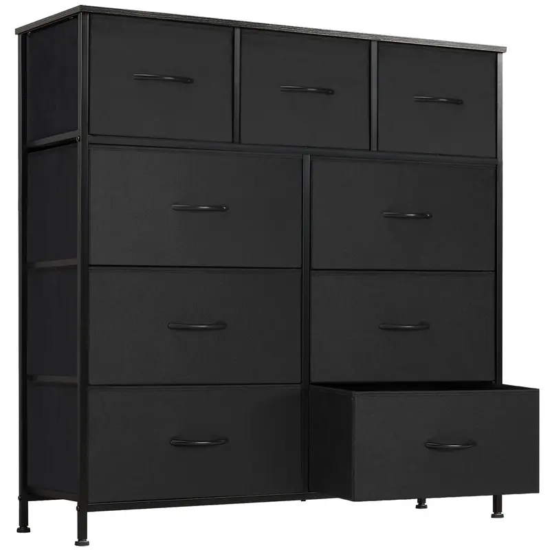 9-Drawer Dresser Organizer with Fabric Bins, Sturdy Steel Frame & Wood Top - Space-Saving Storage Tower for Bedroom, Closet, Hallway, Nursery - Easy Pull Handles, Modern White Design, Perfect for Home Organization