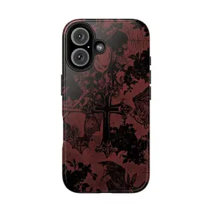 Gothic Bat & Cross Phone Case – Halloween Spooky Skull Design for iPhone, Horror & Halloween Phone Cover For Iphone 13, 14pro, 16promax