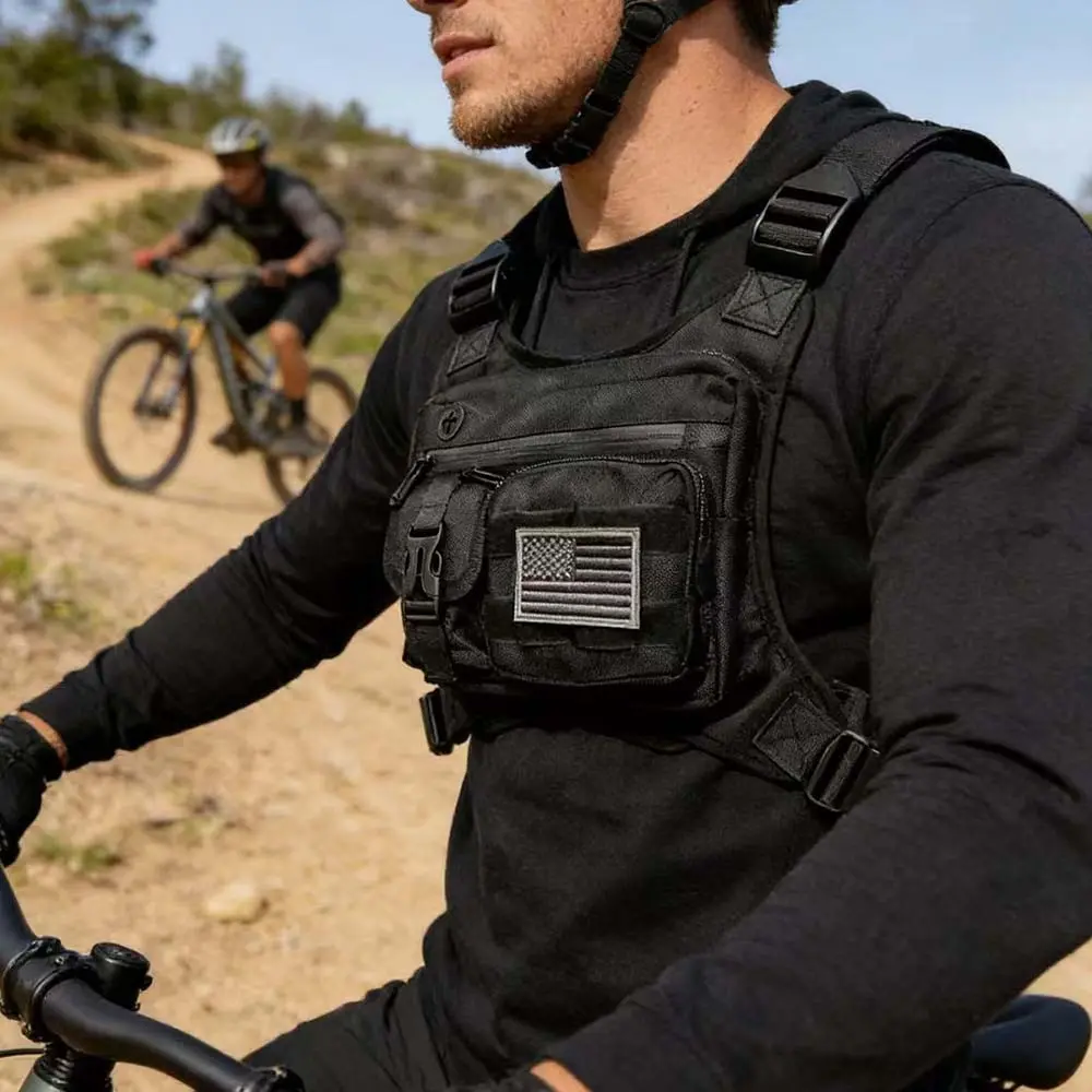 Men's Outdoor Cycling Chest Bag, Motorcycle Chest Bag, Fitness Sports Chest Bag, Tactical Pack, Versatile Bag, Side Pouch, Multifunctional Chest Bag