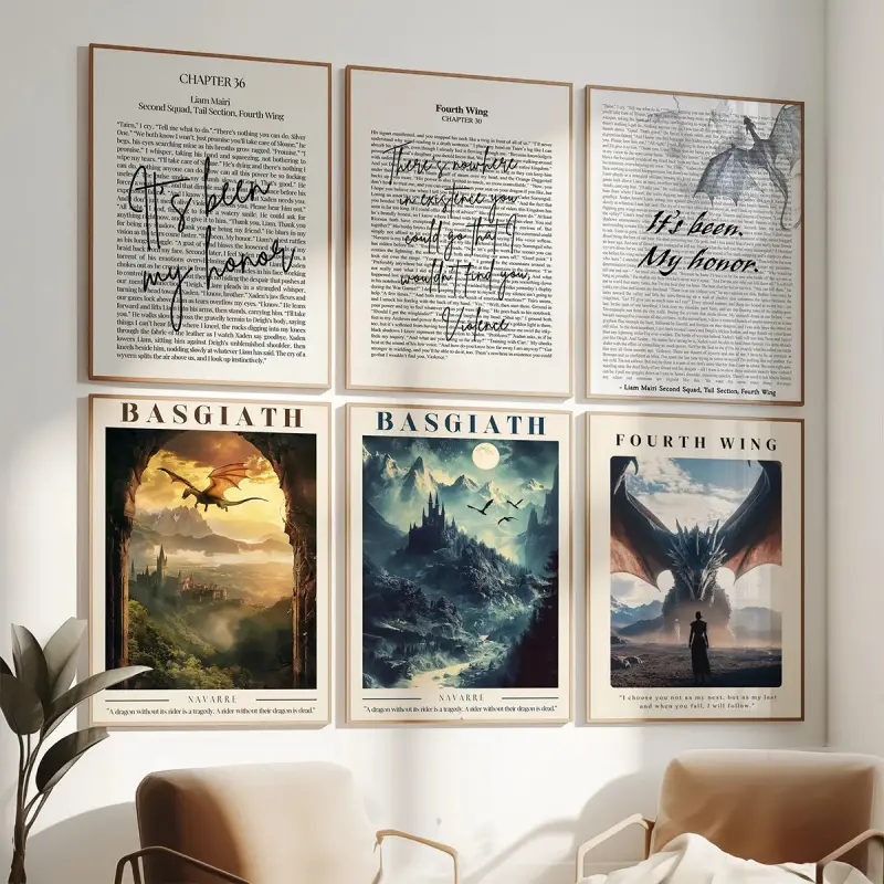 Artistic Minimalist Unframed Fourth Wing-Iron Flame Onyx Storm Dragon Rider Quote Book Art Print, HD Detail Multi-Size BookTok Fan Gift for Home Decor Hanging Artwork, Wall Print