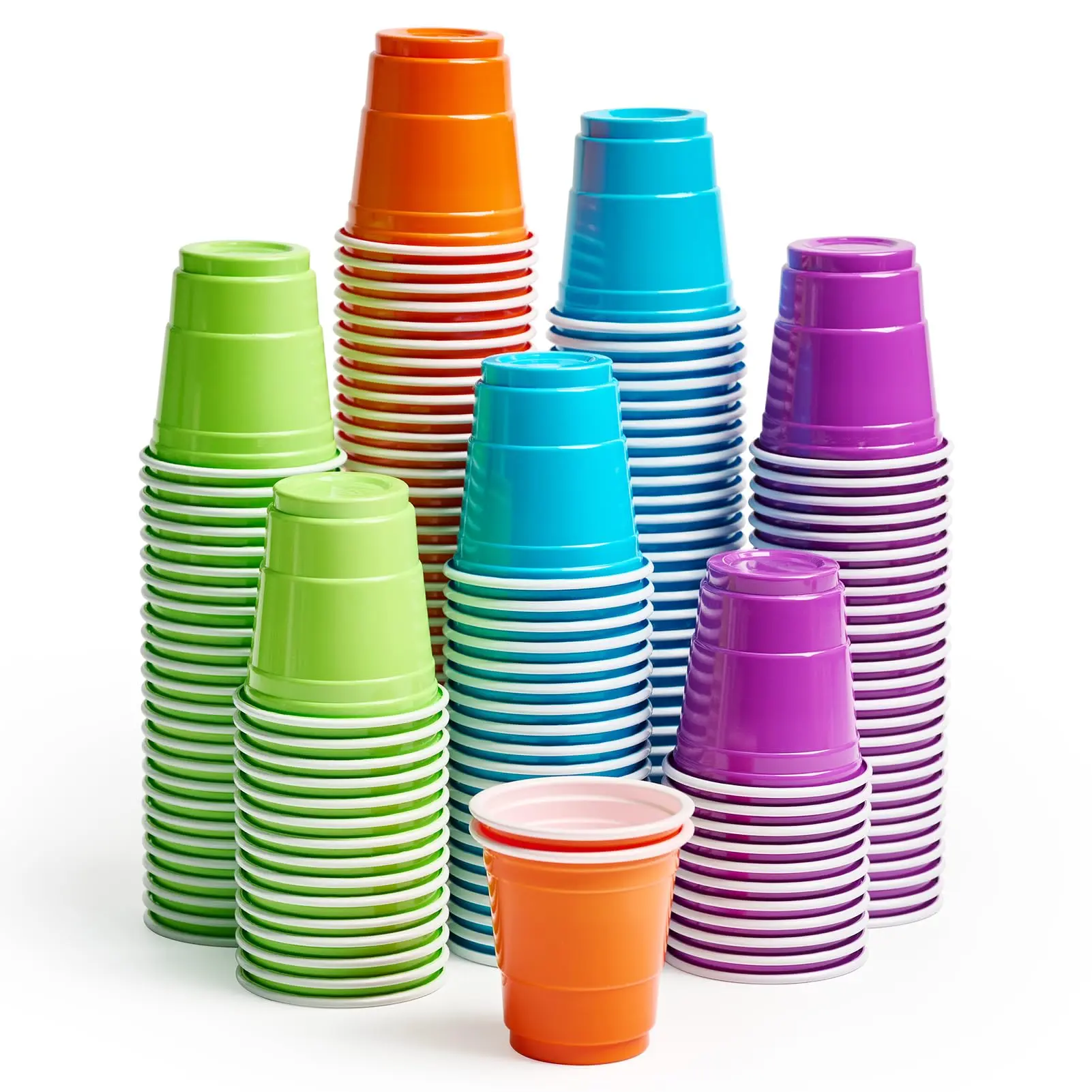 Colorful Recyclable Eco-Friendly 2 oz Disposable Plastic Shot Glasses, Assorted Colors, Disposable Tableware Set for Home & Festive Party Supplies