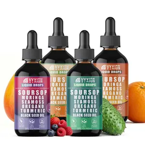 VYXION 10 In 1 4-Flavor Set Soursop Liquid Drops, ALL-IN-ONE Extract - Seamoss,Moringa,Black Seed Oil,Turmeric,Oregano Liquid,Multi-Vitamin Drops for Immune System and Gut Health Support - 4 Packs