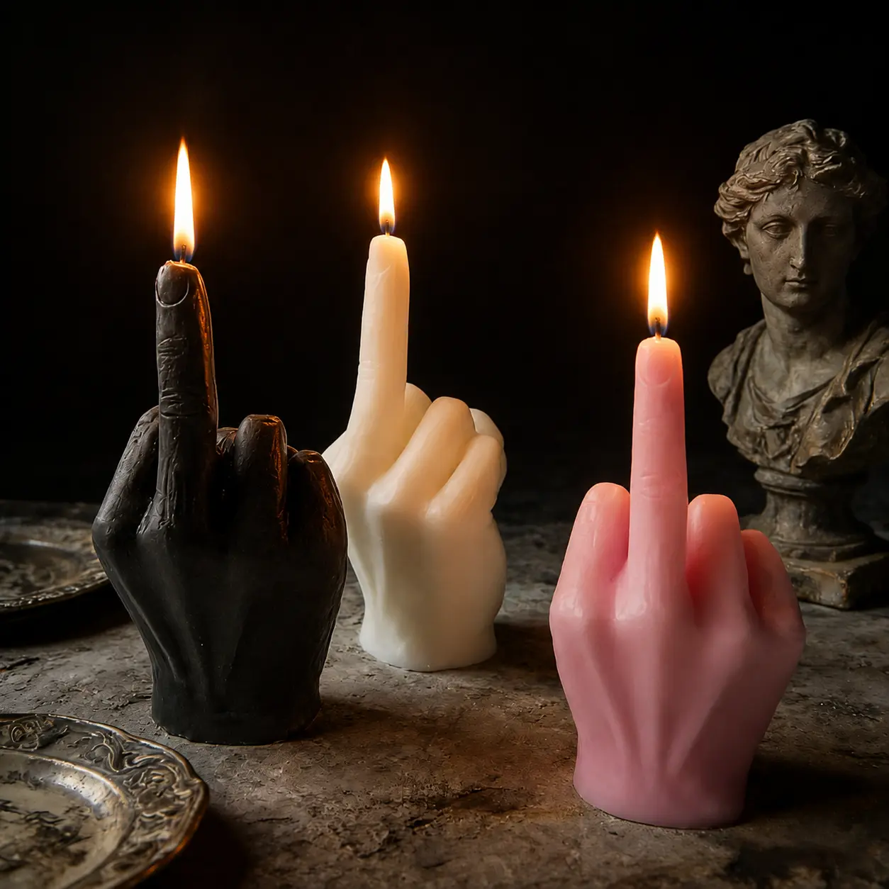 Middle Finger Hand Candle, Unique Sculptural Novelty Candle, Gothic Halloween Home Decor, Funny Gift for Friends, White Elephant & Party Decor