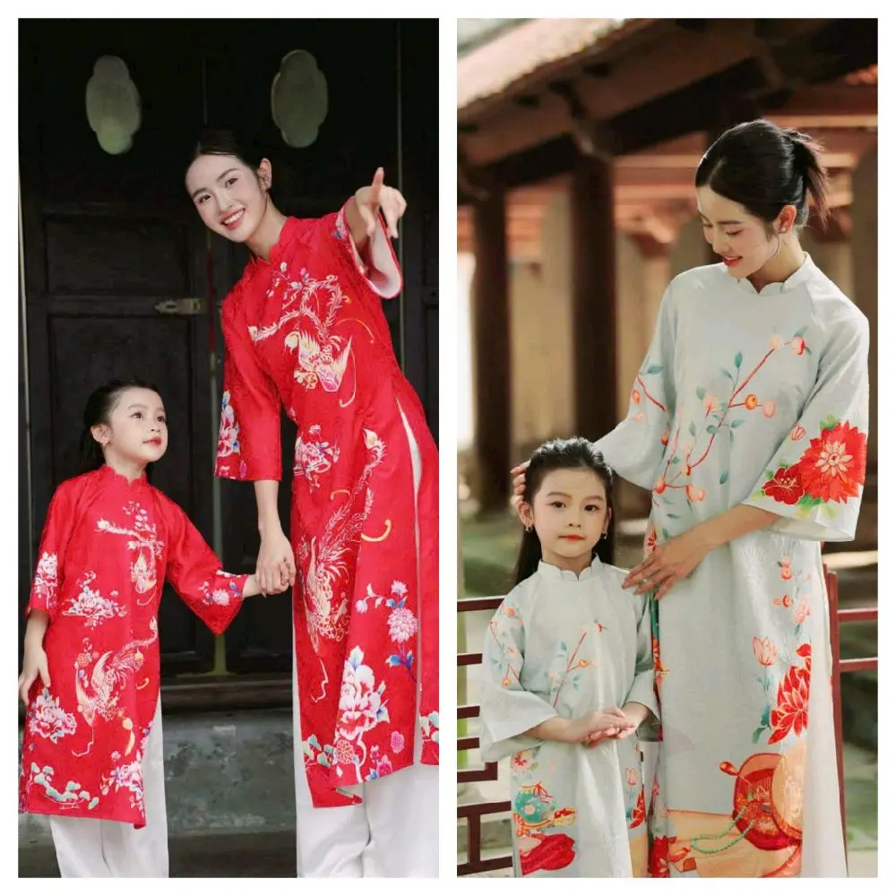 Vietnamese Traditional Ao Dai For Women And Girl ( set mẹ ) / (Vietnamese Size) / Luna Ao Dai Hà Cúc