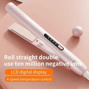 Hair straightener 1.18-inch 2-in-1 hair straightener with 6 temperature settings LCD display, 4-speed control floating board styling, multi-purpose curling hair straightener, dual use 10 million negative ion