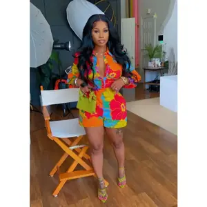 summer spring clothes Women's Set Full Sleeve Floral Print Shirt and Pencil Shorts Suit 2025 Summer Street Two 2 Piece Set Outfit Tracksuit