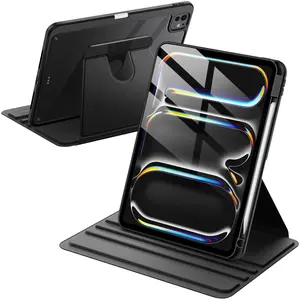 JETech Rotating Case ONLY for iPad Pro 11-Inch M5/M4 2025/2024 (6th/5th Generation) with Pencil Holder, 360 Degree Rotation Protective Stand Cover Clear Back, Auto Wake/Sleep