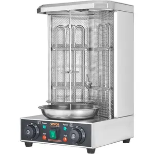 TikTokShopBlackFridayVEVOR Shawarma Grill Machine, 122 ° F-572 ° F, 13lbs Capacity, Chicken Shawarma Cooker Machine with 2 Burners, Stainless Steel, Electric Vertical Broiler Gyro Rotisserie Oven for Home and Commercial Use