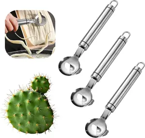 Home Master 3 PCS Stainless Steel Cactus Peeler Set - Ergonomic Blade Tool for Peeling, Slicing, and Cutting - Silver Color, Easy to Clean, Hanging Design for Kitchen Tasks,summervibes