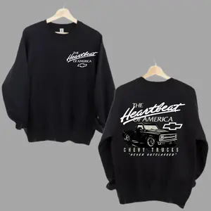 Chevy Truck T-Shirt – The Heartbeat of America 2-Sided Graphic Sweater, Classic Old School Chevrolet Shirt, 100% Cotton Vintage Car Apparel