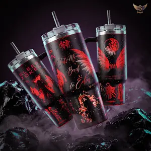 Take Me Back to Eden Sleep Token 40 oz Vacuum Insulated Tumbler with Handle Straw Red Black Angel Wings Gothic Graphic Keeps Drinks Hot/Cold 12H+ Stainless Steel Travel Mug