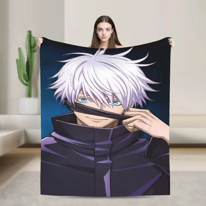 Gojo Satoru Jujutsu Kaisen Blanket Ultra Soft Flannel Cozy Warm Winter Bedroom Couch Sofa Throw Funny Bedspread Decor Decorative Throw Perfect Birthday Gift Christmas Gift for Anime Fans Kids Adults Viral Trending Domain Expansion Aesthetic Style