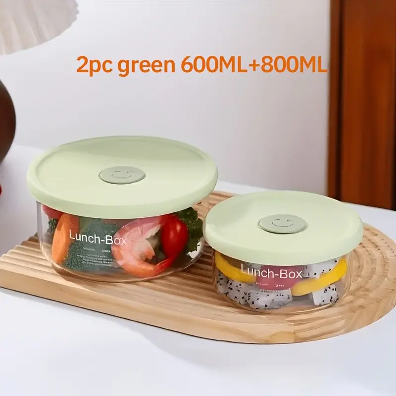 2pcs Leak-Proof Glass Lunch Container 27.05oz And 20.29oz, Stackable Borosilicate with Airtight Lid, Microwave Safe for Fridge Organizer And Meal Prep