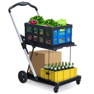[FLASH SALE] Garvee Collapsible Shopping Cart, Foldable Grocery Cart with Wheels and Removable Storage Crate, Multi Use Mobile Storage Cart Portable Rolling Cart for Home, Groceries, Supermarket