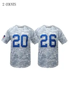 Men's #20 Retro Grey Sport Jersey-Breathable V-Neck,Detroit Football Jersey,Short Sleeve with Camo Design & USA Flag Patch, ldeal for Training & Casual Wear,Unisex Style