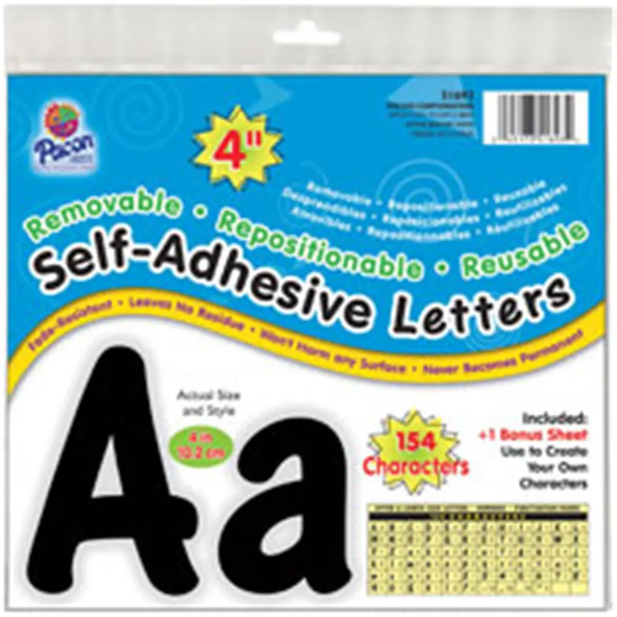 Pacon Self-Adhesive Letter Stickers Set - Black, 154-Character, Compatible with Office Printers & Scanners Equipment