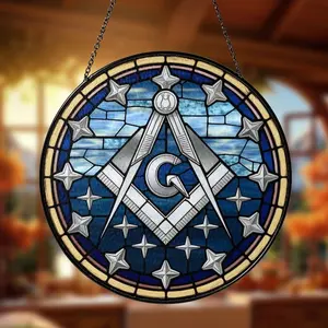 Stained Glass Masonic Suncatcher Freemason Light Catcher Window Hangings House Decoration Connection Fraternal Decor Family Lovers Gift