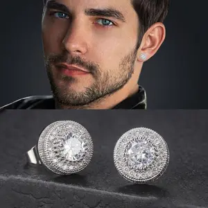 14k Silver Plated Earrings |  10mm Round Halo Earrings | Sterling Silver Sparkling CZ Studs | Unisex Gift