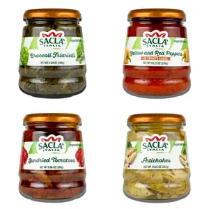 Sacla Assortment of Italian Vegetable Antipasti | 4 Full-Sized Jar Discovery Kit | Imported from Italy | Includes Artichokes, Sundried Tomatoes, Roasted Peppers & Broccoli Rabe | Authentic Italian Delights