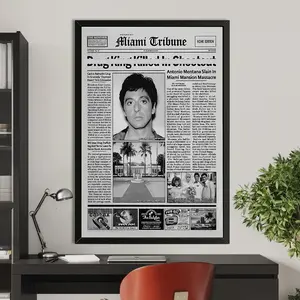 Scarface Tony Montana Canvas Wall Art, Al Pacino Movie Poster Print, Vintage Newspaper Style Film Wall Decor for Bedroom Living Room Office