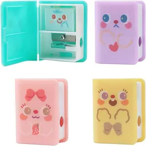 1 count Multicolor Cute Dual Purpose Book Pencil Sharpener Eraser, Cute Cartoon Student Eraser Pencil Sharpener Writing and Correction Supplies