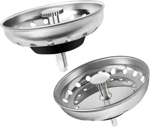 2-Pack Clog-Proof Stainless Steel Kitchen Sink Strainer Set, 3.5-Inch Strainer Baskets with Rubber Stopper Combo for Home & Bathroom Sink Drain Use, Two-Pack