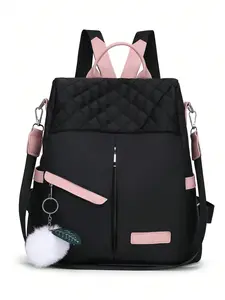 Embroidered Anti-Theft Backpack for Women Premium Waterproof Travel Bag with Plush Pendant Perfect for Grad Students Commuting & Back-to-School