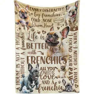Cozy French Bulldog Flannel Blanket - Warm, Soft, And Comforting With "Life Is Better With Frenchies" Design, Perfect For Dog Lovers, Machine Washable, All-Season Use, Cute Dog