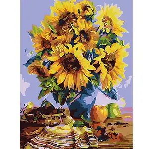 1Pcs Sunflower Acrylic Paint by Numbers 16x20in Unframed Beginner DIY Bright & Vibrant Style Decor for Living Room Sunshine Wall / Pastoral Homestay Corner Ideal Gift for Nature Lovers & Friends