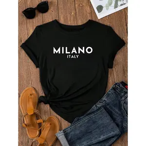 MILANO Letter Print Crew Neck T-Shirt, Casual Short Sleeve T-Shirt For Spring & Summer, Women's Clothing