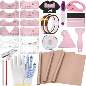 Sublimation Shirts Tool Kits 66 count Shirt Measure Ruler Set  Round  and V- Alignment T-Shirt Guide Ruler Teflon Sheet for Heat Press 12 x 16in Heat Resistant Tape