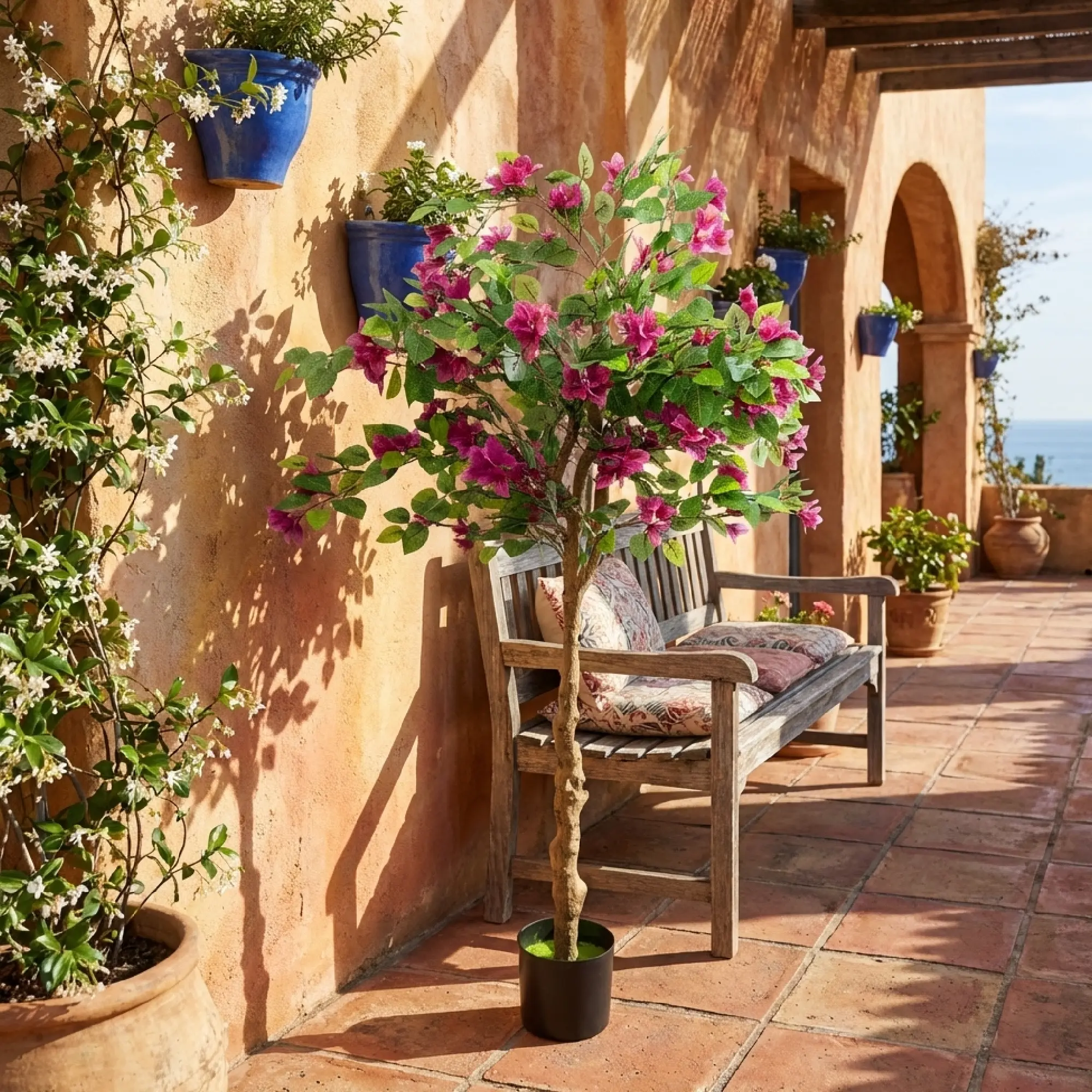 63-Inch Adjustable Realistic Synthetic Bougainvillea Tree, Large Potted Artificial Plants, Rose Red Boho Plant Decor for Home Office Indoor Use (Shape to Decor Accent)