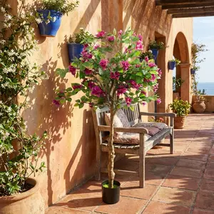 63 Inch Artificial Bougainvillea Tree, Large Faux Plant with  Flowers, Realistic Potted Plant for Home Office Garden Indoor Outdoor Decor boho style work cute bedroom all-season wall shelf gothic organizer hanging wooden wood fireplace