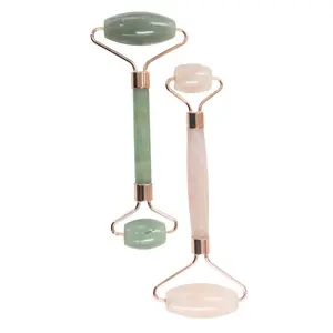 Natural Jade and Rosequartz Stone Roller, 14 cm Length, Reduces Facial Tension for Refreshed Skin