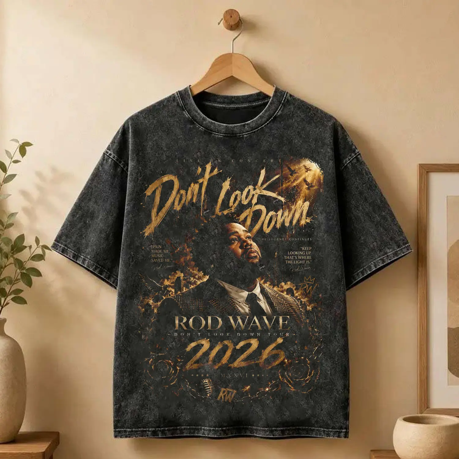 Rod Wave 'Don't Look Down Tour 2026' Tour Washed T-Shirt, Rod Wave Fan Graphic Tee, Dont Look Down Merch Streetwear Graphic Shirt, Gift for rap fans