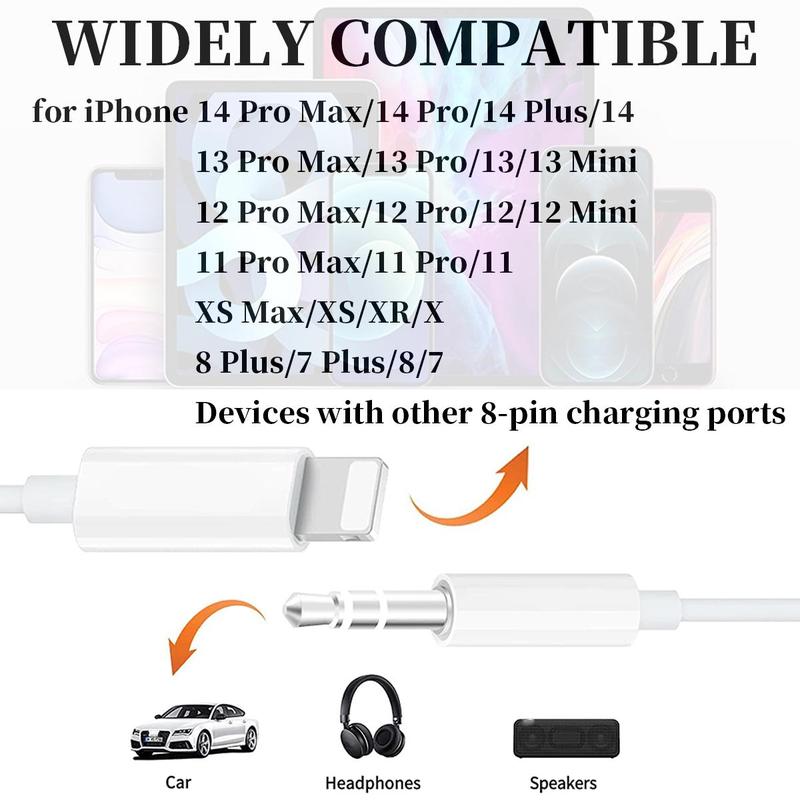 3.5mm Jack Aux Cable Adapter, Stereo Sound Auxiliary Cable, Headphone Jack Adapter Male Head Auxiliary Stereo Audio Cable for iPhone 14/13/12/11/XR/X/8 7
