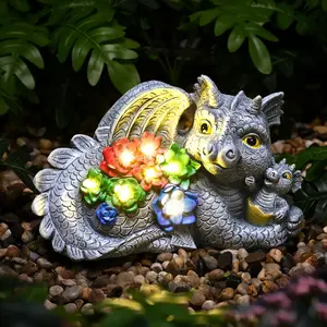 Solar Garden Statues Dragon Statue Figurine Lights for Outside, Garden Decor Yard Decorations Outdoor for Mom, Women Housewarming Birthday Gifts