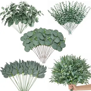 120 Pcs Artificial Eucalyptus Leaves Stems Bulk, Realistic Fake Greenery with 4 Kinds Mixed Silver Dollar, Faux Plants for DIY Floral Arrangements, Wedding Bouquets, Home, Party, Vase Decor