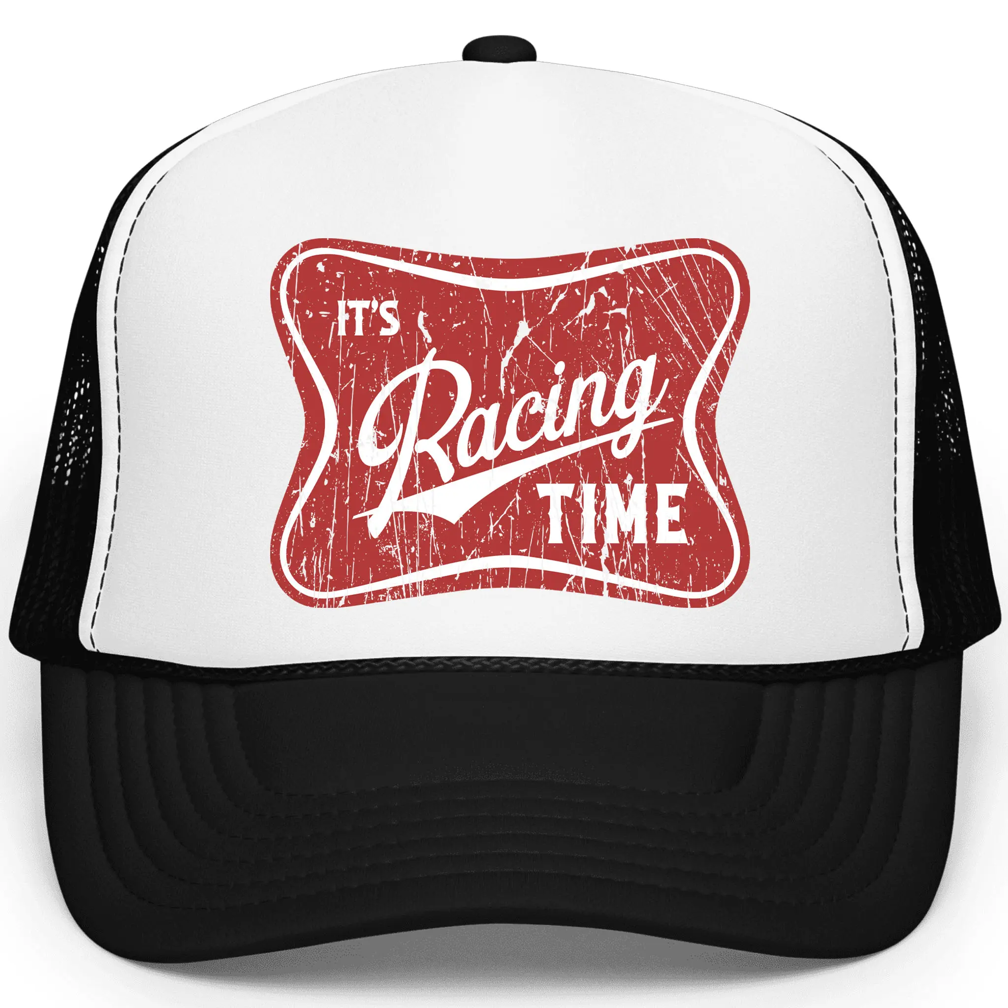 It’s Racing Time Trucker Hat for Men & Women - Foam Front Summer Hat - Racing Trip Snapback - Adjustable Distressed Vintage Motocross Cap