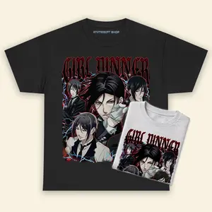 Black Butler Sebastian Girl Dinner Anime T-shirt Unisex Heavy Cotton Tee Fabric Menswear Casual Crewneck Short Sleeve Top