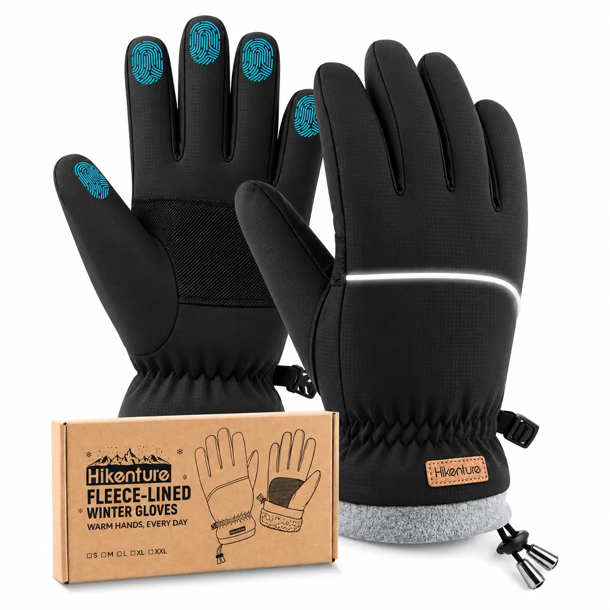 Hikenture Winter Gloves for Men Women, Thermal Warm Gloves for Cold Weather 3-Layer Fleece Lined with Water-Resistant Shell, 5-Finger Touchscreen, Flexible Fit for Commute, Dog Walks, Cycling