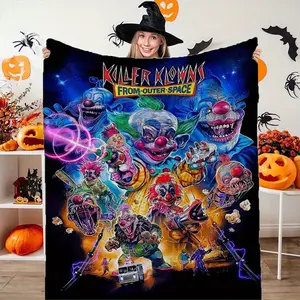 Killer Klowns from Outer Space Themed Flannel Fleece Throw Blanket - Vibrant Digital Print, Soft & Cozy for Couch, Office, Bed, Camping, Travel - Versatile All-Season Gift, Allseason Throw | Vibrant Print Throw | Knitted Texture, Clown Deco 036